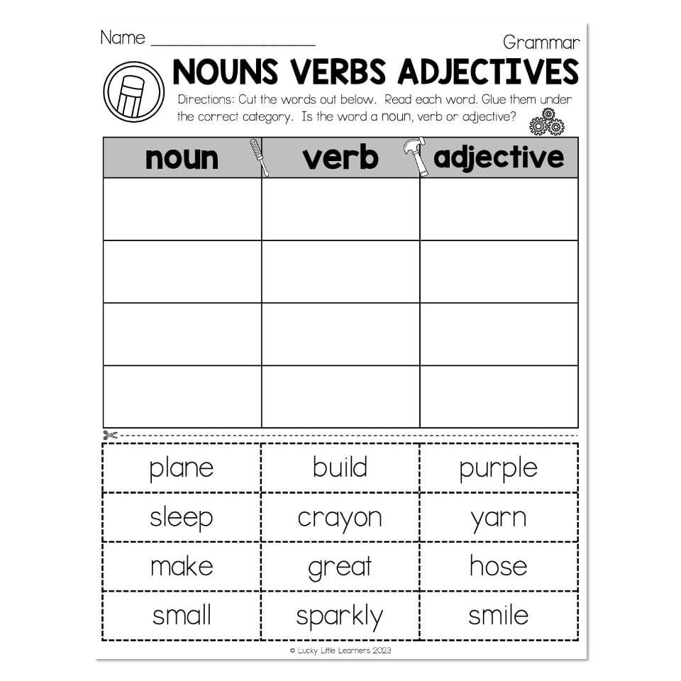 noun verb or adjective worksheet