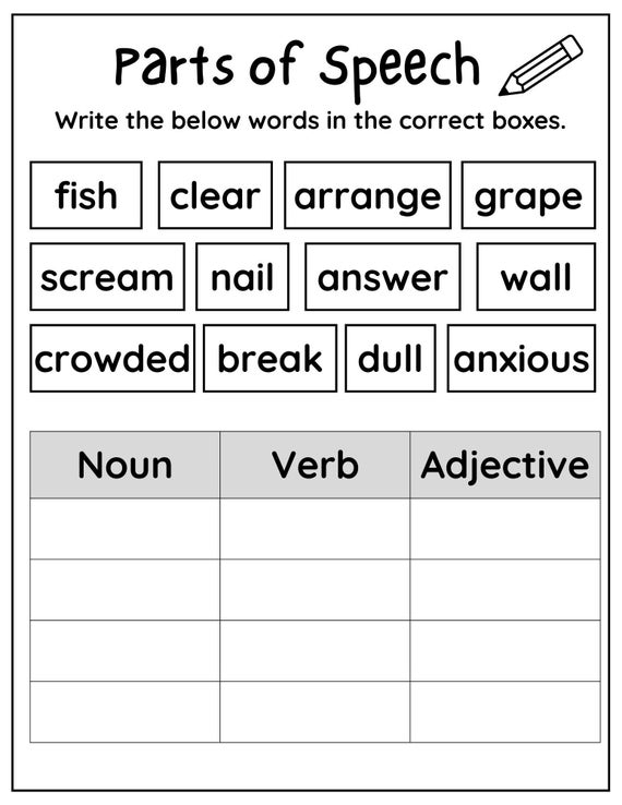 Parts Of Speech Worksheets With Answers PDF Engage And Educate With 