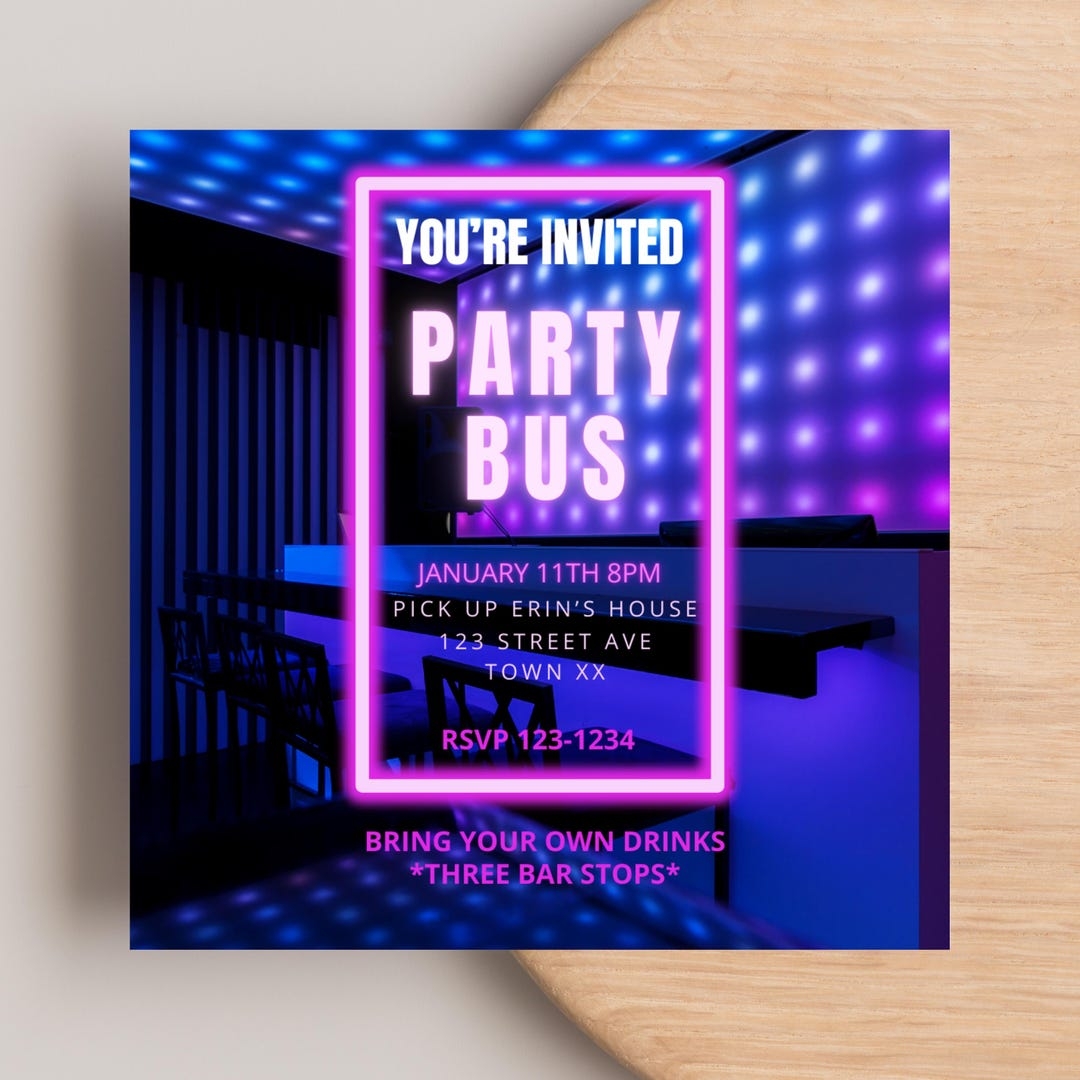 Party Bus Invitation Template 100 Editable Digital Invite Birthday