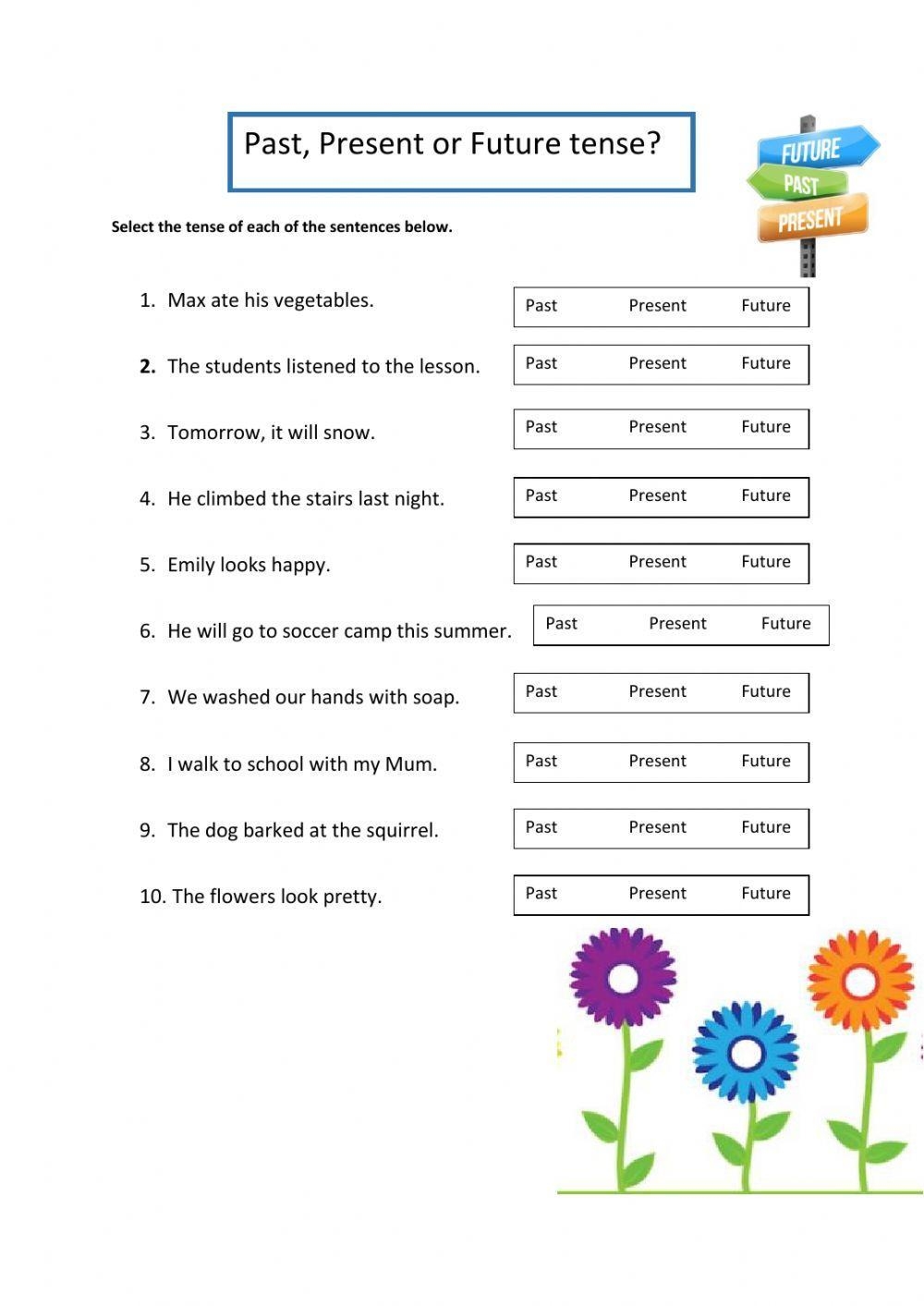 Past Present And Future Verb Tenses Worksheets K5 Learning 