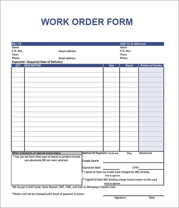 pdf blank free printable work order template