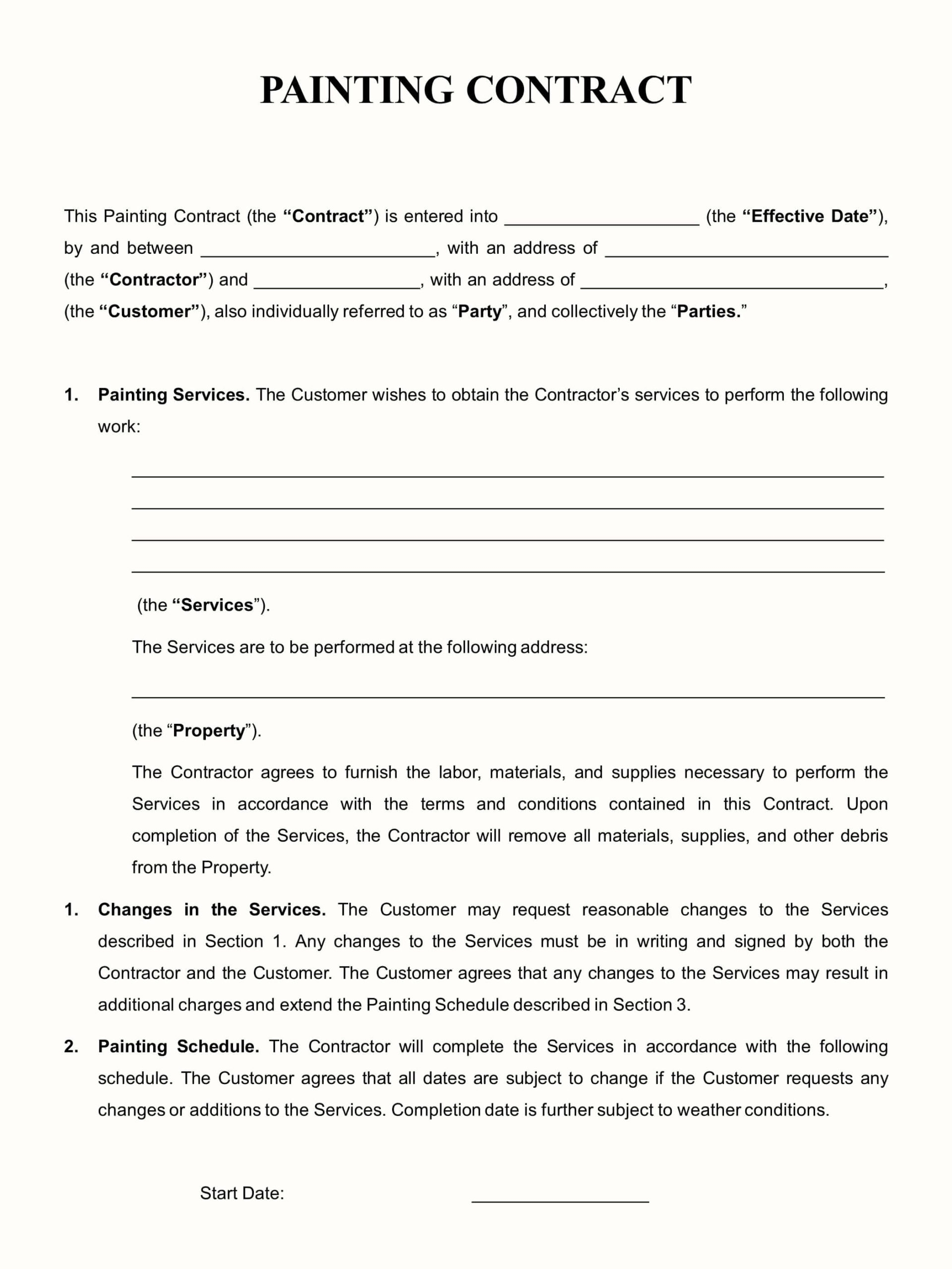 Pdf Printable Painting Contract Template Printable Templates