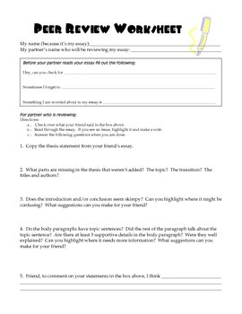 Peer Review Worksheet By A Teacher In The Rye Teachers Pay Teachers
