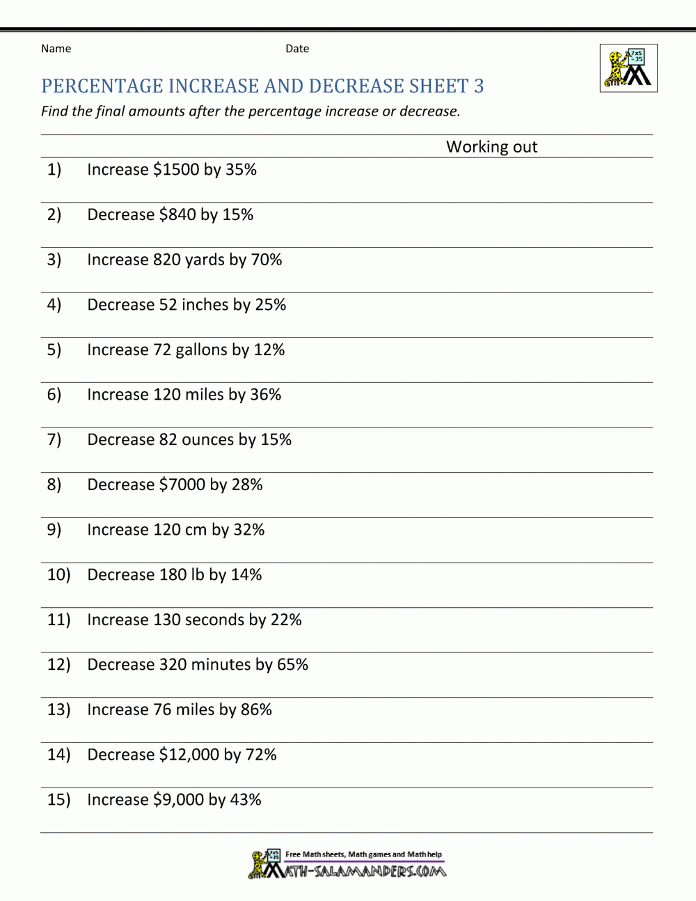  Percentage Change Questions And Answer Sheet PDF Beyond 