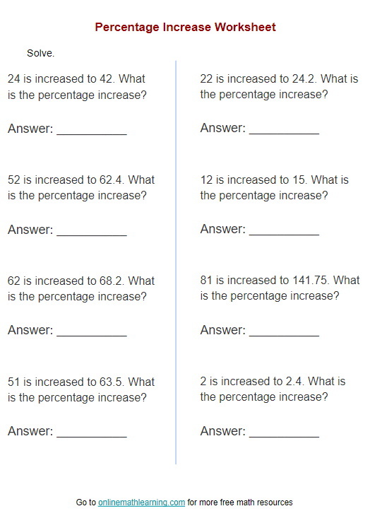 percent increase and decrease worksheet