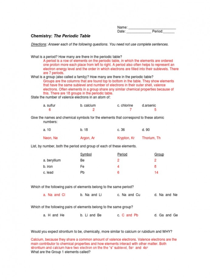 Periodic Table Trends Worksheet Martin Lindelof