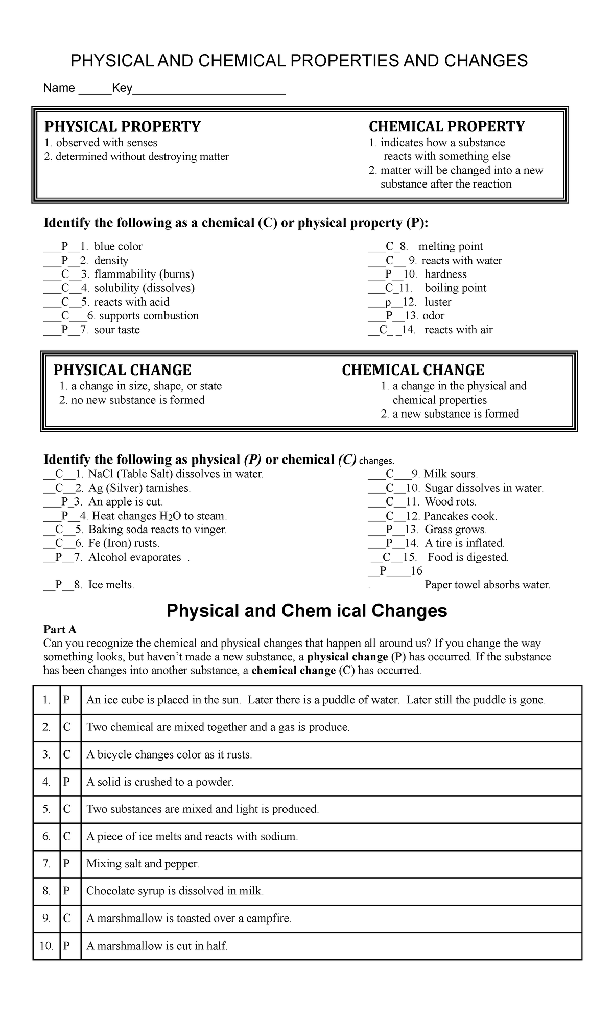 physical and chemical properties worksheet