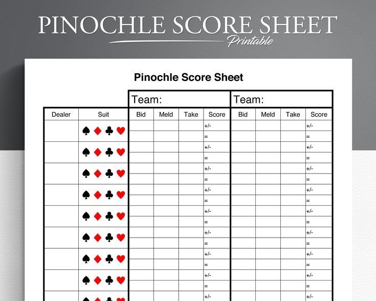 Pinochle Score Card Printable Pinochle Score Sheet Pinochle Etsy In 