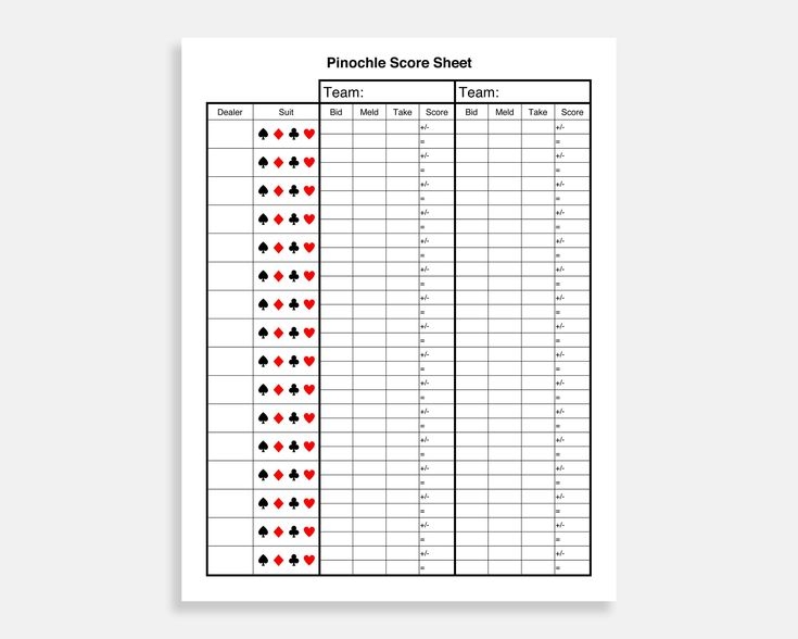 Pinochle Score Card Printable Pinochle Score Sheet Pinochle Score Pad