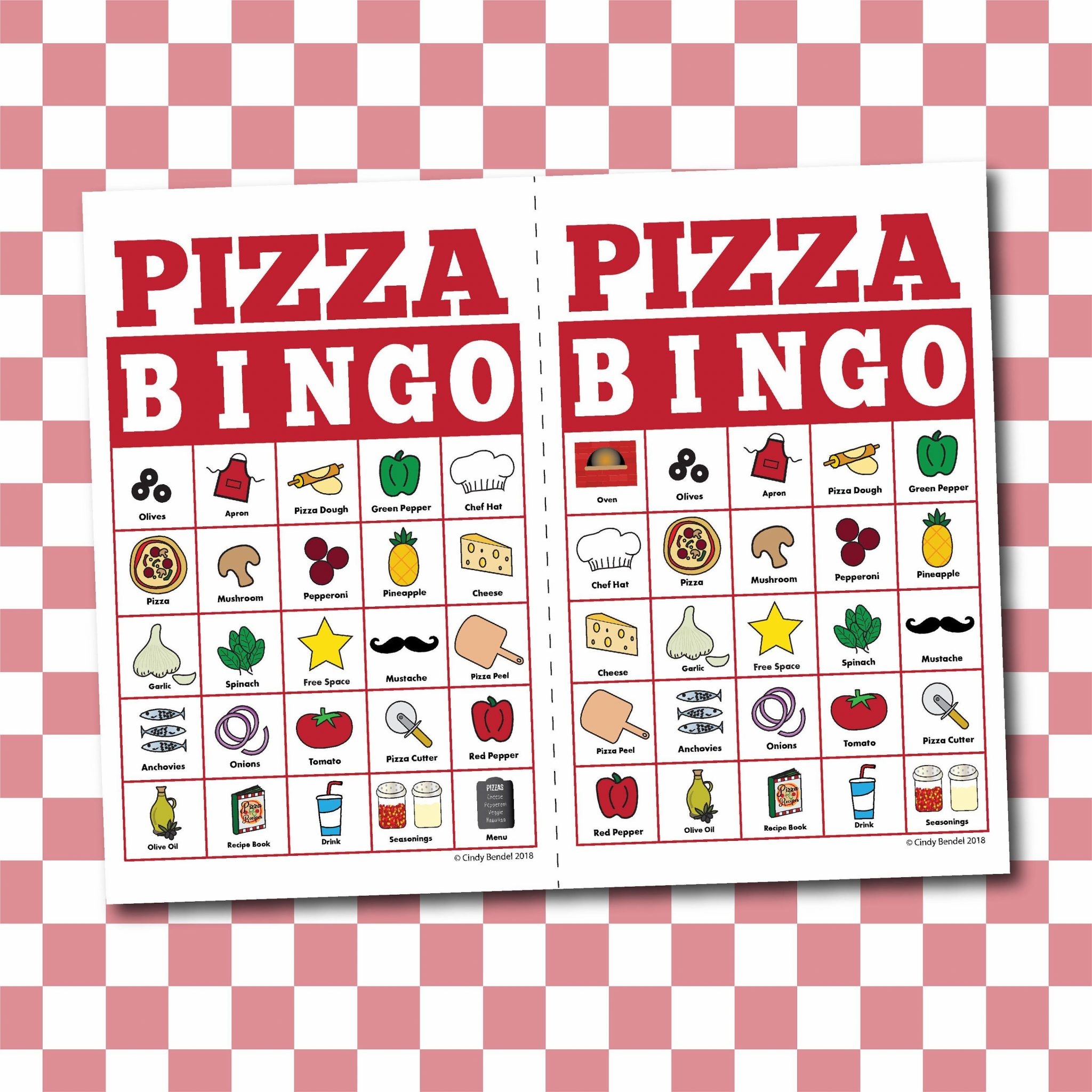 Pizza Bingo Board Game Memory Or Matching Game Digital Printable 