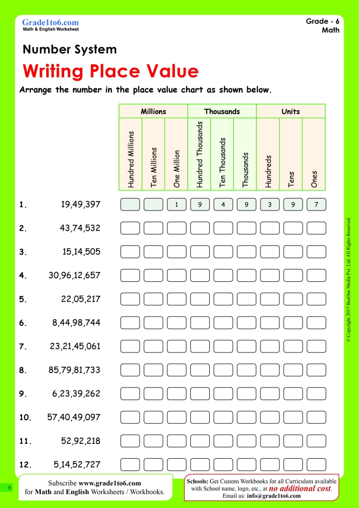 place value worksheets pdf