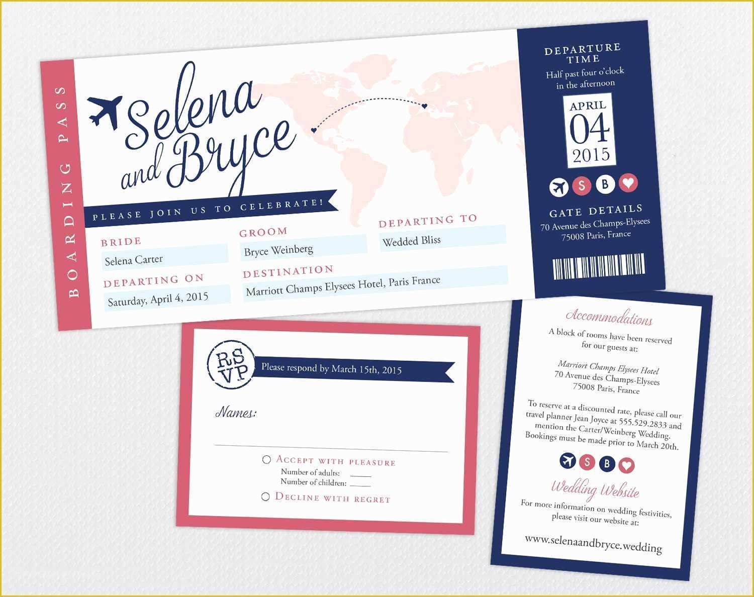 flight ticket wedding invitation template