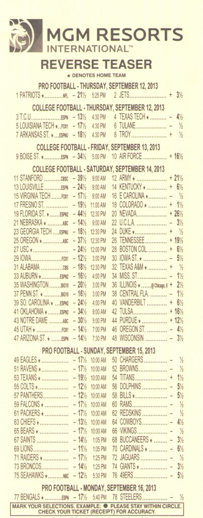 Pleaser Bets In The Nfl Free Printable Parlay Cards Free Printable 