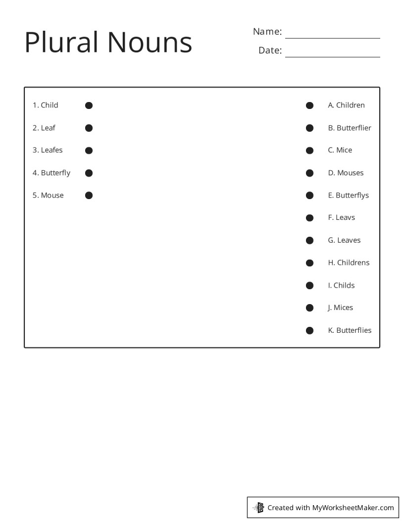 Plural Nouns My Worksheet Maker Create Your Own Worksheets