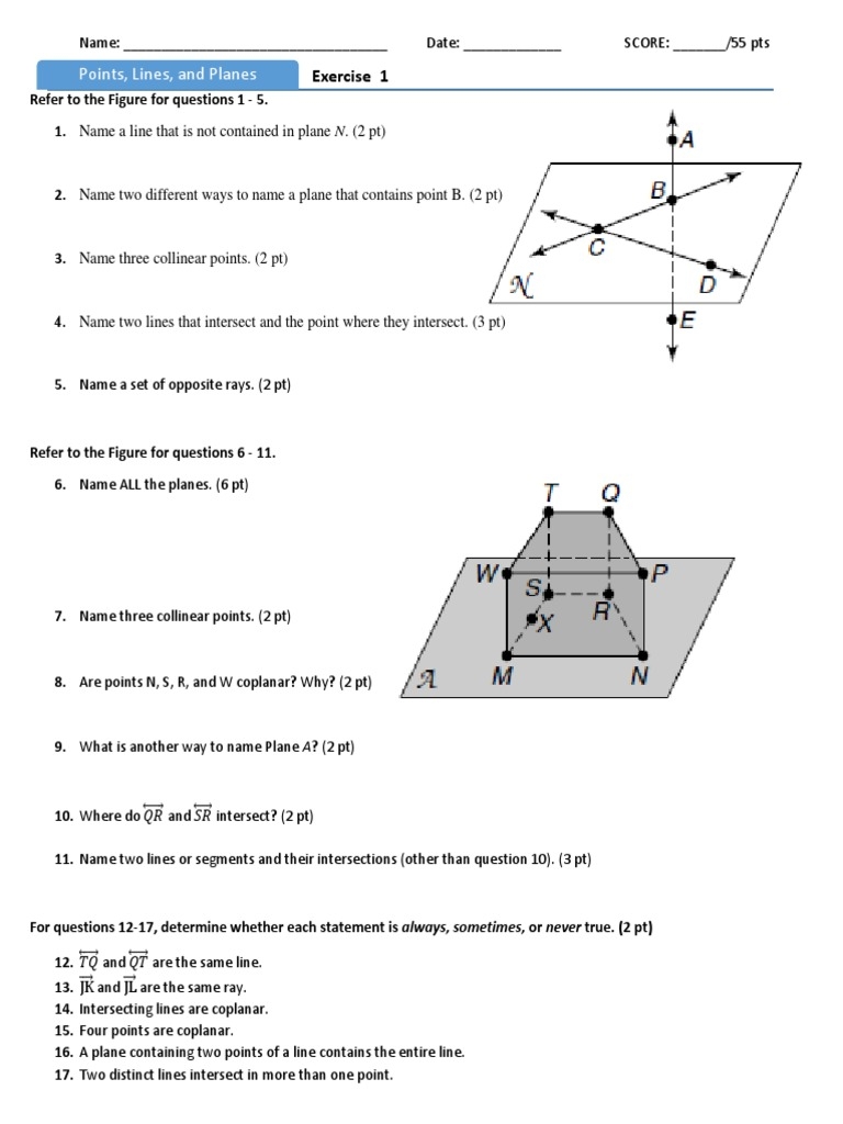 Points Lines And Planes Exercises PDF Line Geometry Geometry 