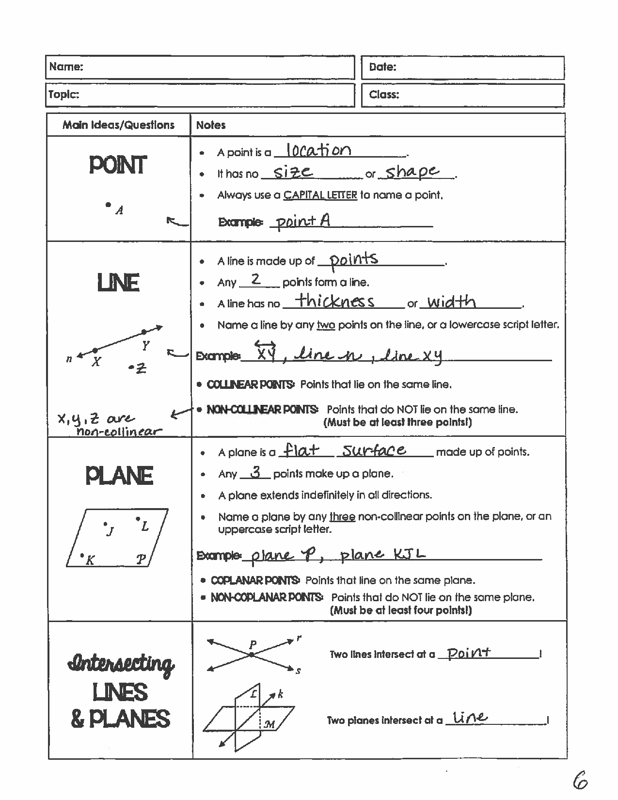 Points Lines And Planes Worksheets Worksheets Library