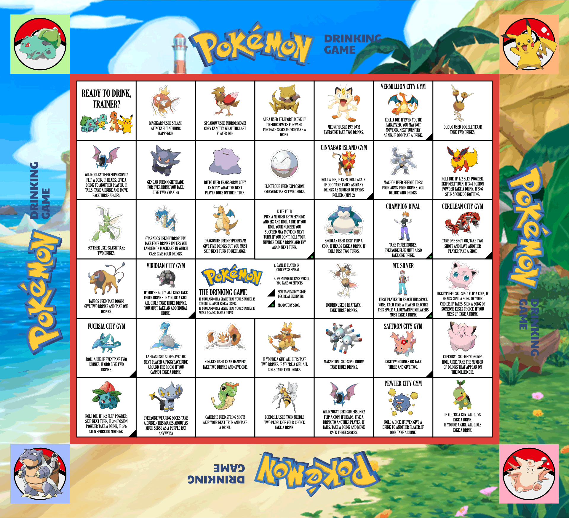 Pokemon Drinking Board Game 10 Free PDF Printables Printablee