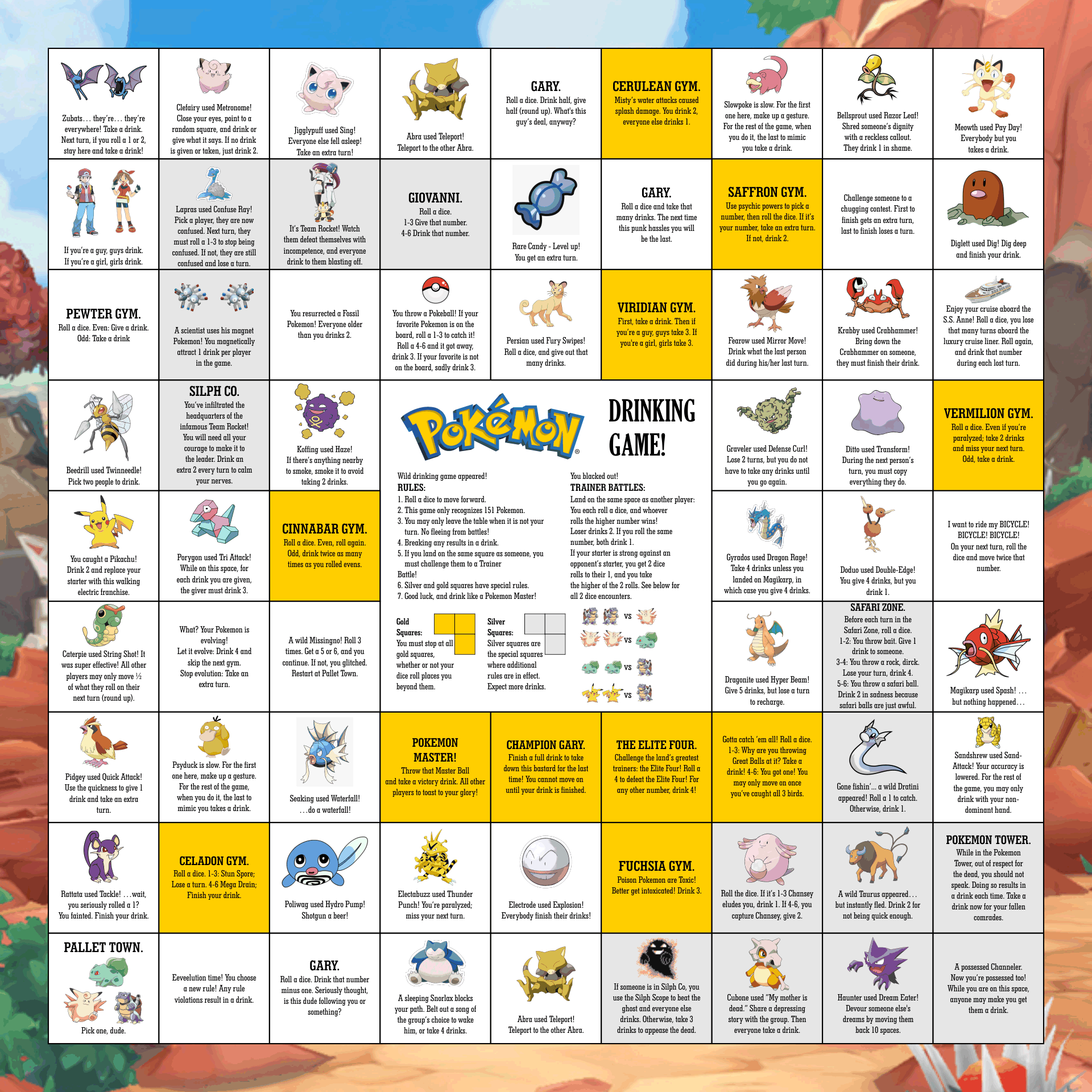 Pokemon Drinking Board Game 10 Free PDF Printables Printablee