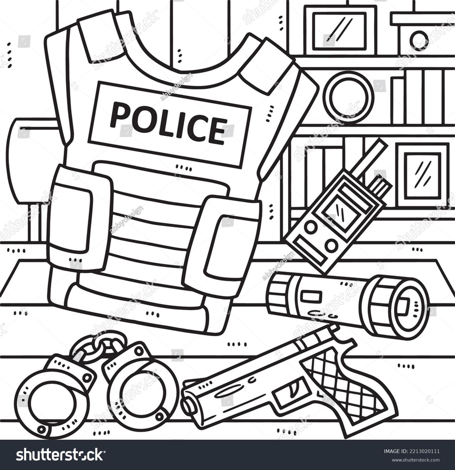 Police Officer Equipment Coloring Page Kids Stock Vector Royalty Free 