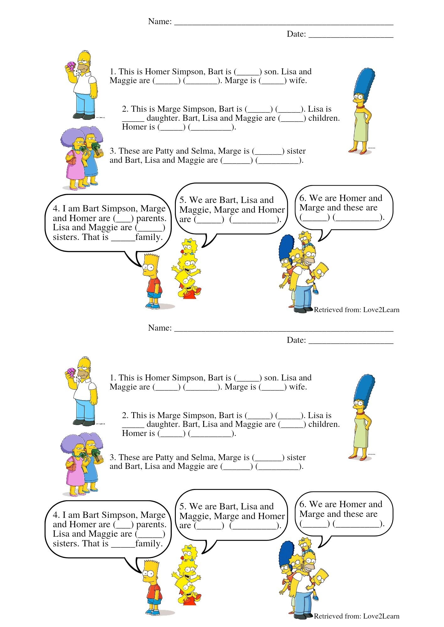 Possessive Adjectives Marge Simpson Possessives Printable Worksheets
