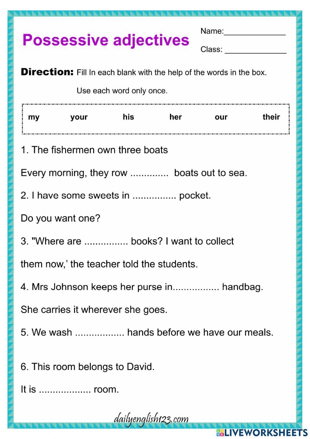 possessive adjectives worksheet
