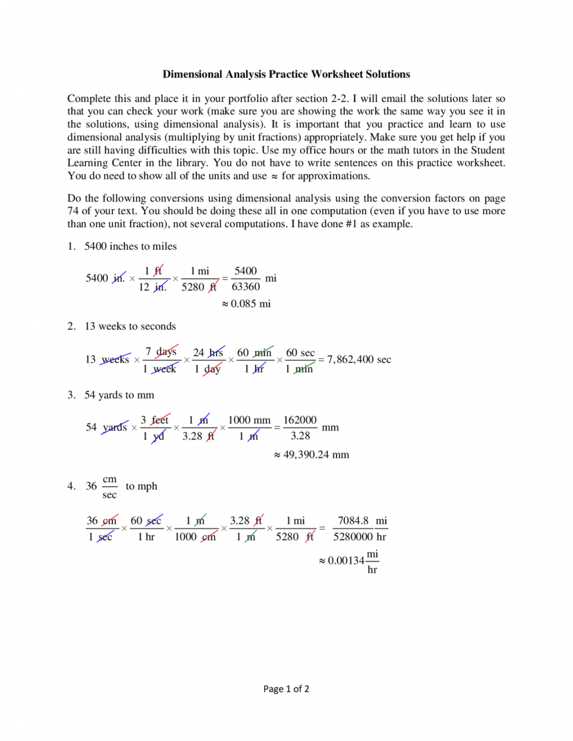 Practice Dimensional Analysis Worksheet Printable PDF Template