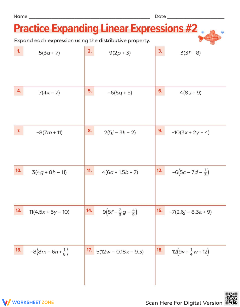 Practice Expanding Linear Expressions 2 Worksheet Worksheets Library