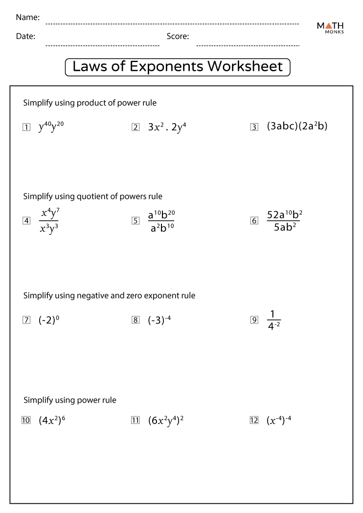 Practice Worksheet For Law Of Exponents Use The Laws Of Wveis 