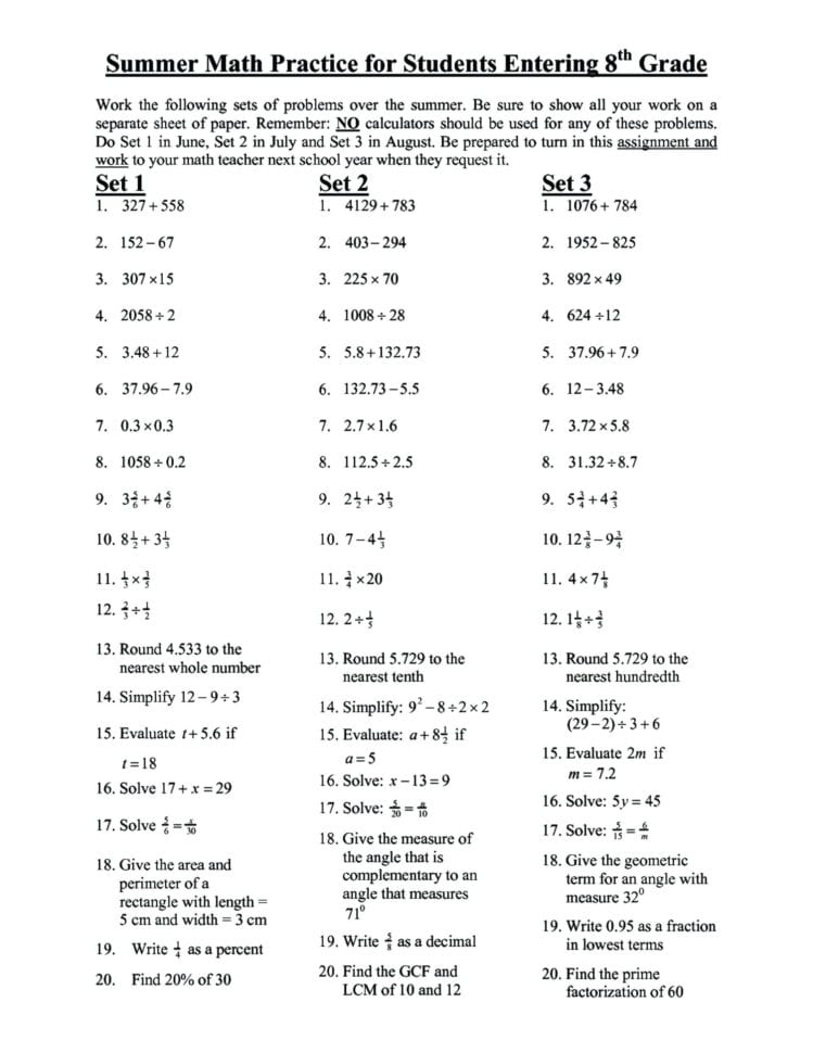 Pre Algebra Worksheets For 8Th Graders Db excel