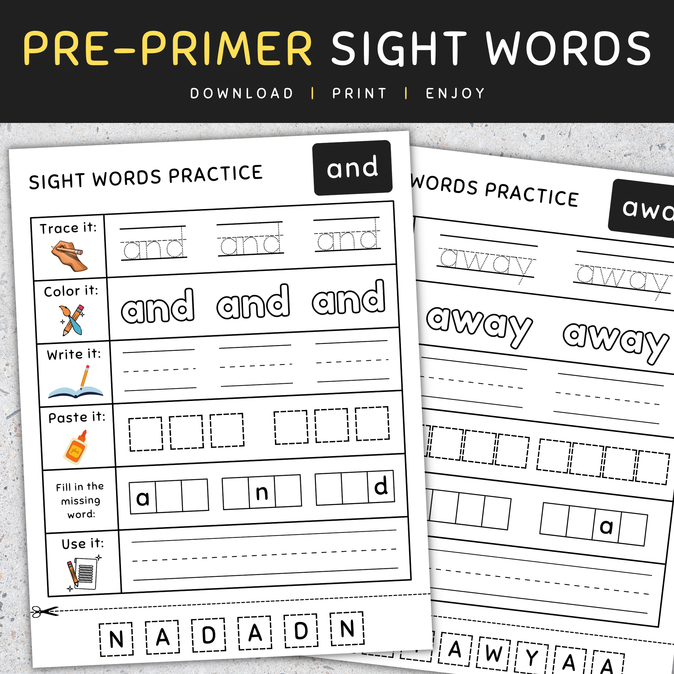 Pre Primer Sight Words Pre K Sight Words Worksheets Activities SET 