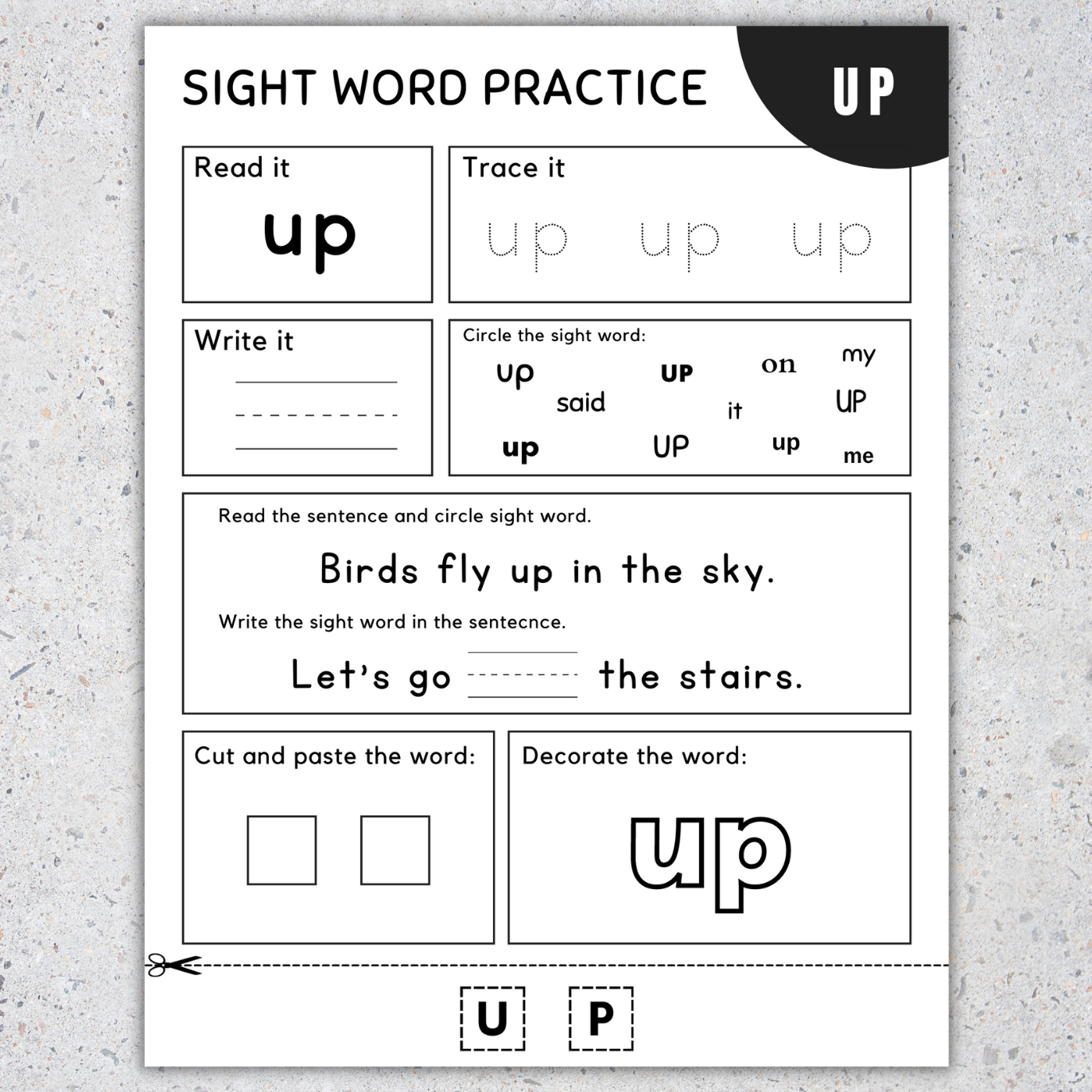 pre k sight words worksheets