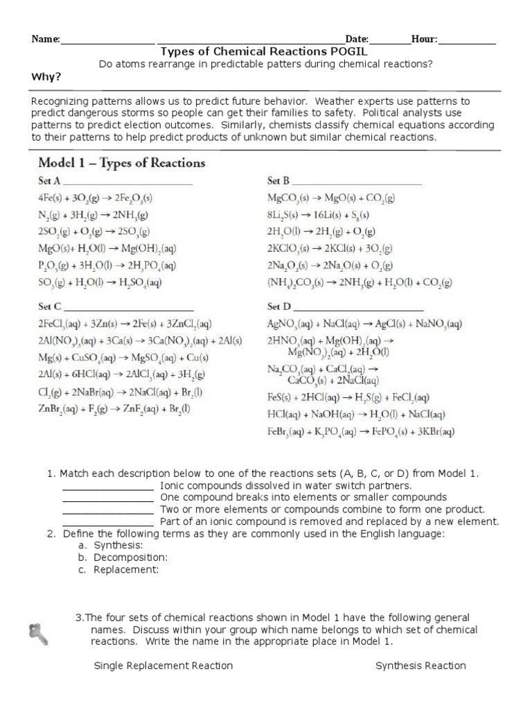 Predicting Products Of Chemical Reactions Worksheet Answers Db excel