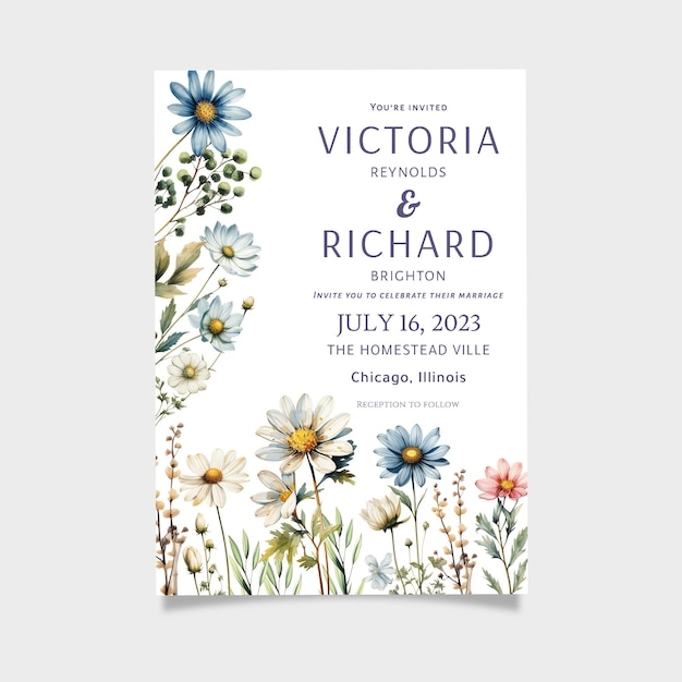 Premium PSD Daisy Flower Wedding Invitation Template Invitation 