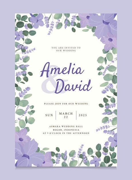 Premium Vector Purple Lavender Flower Wedding Invitation Template