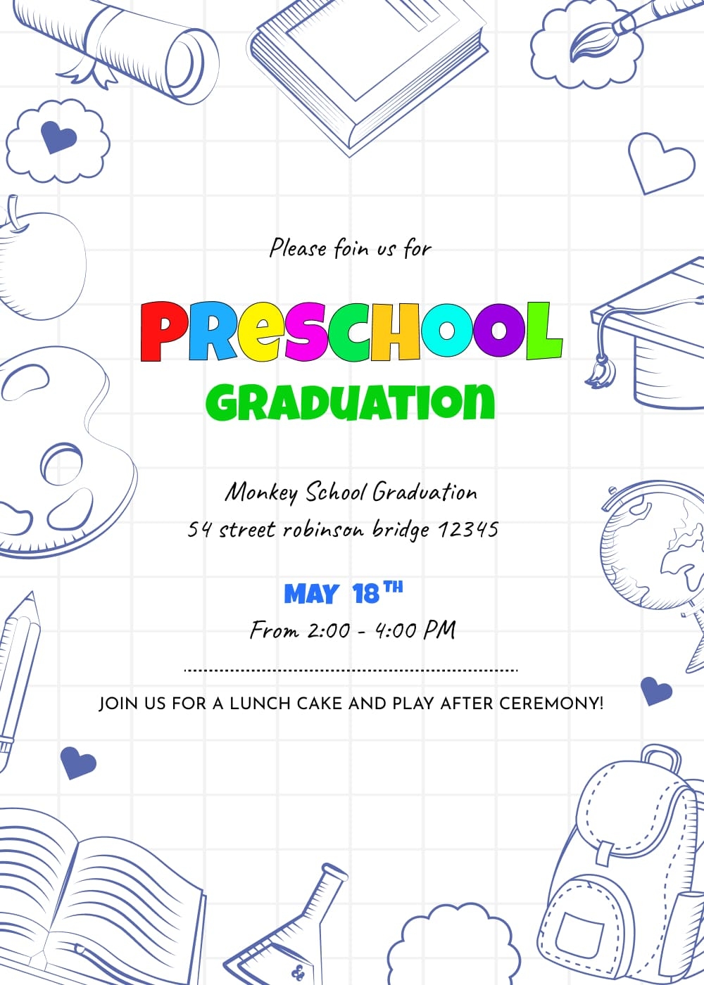 Preschool Graduation Invite Template MasterBundles