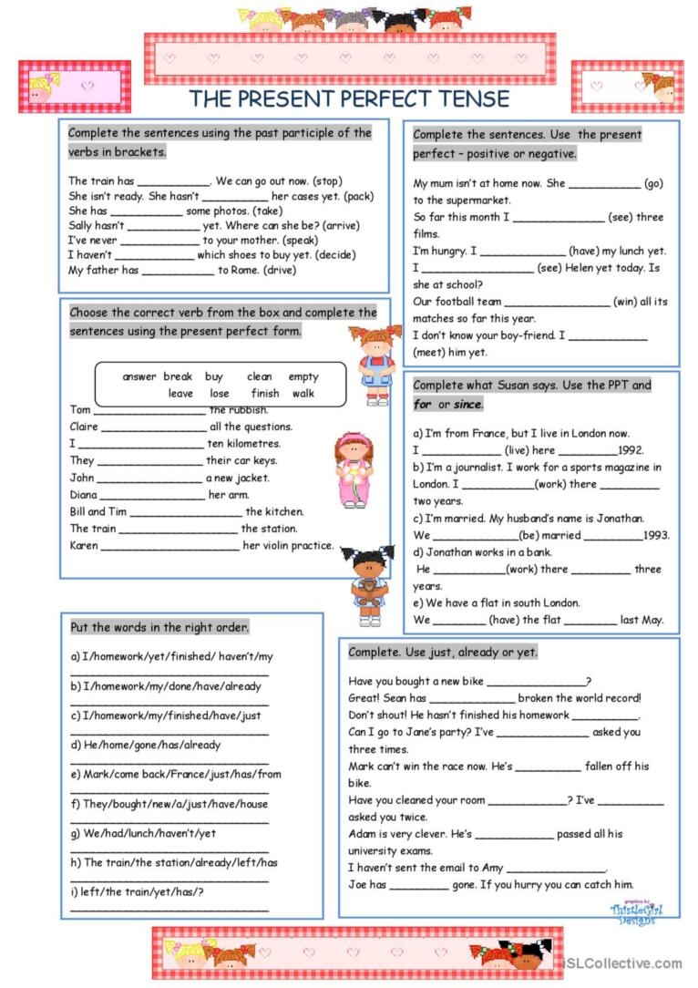 present perfect tense worksheet