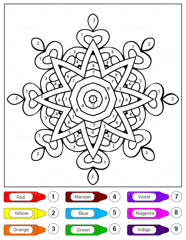 Pretty Star Mandala For Kids Color By Number Coloring Page Coloring 