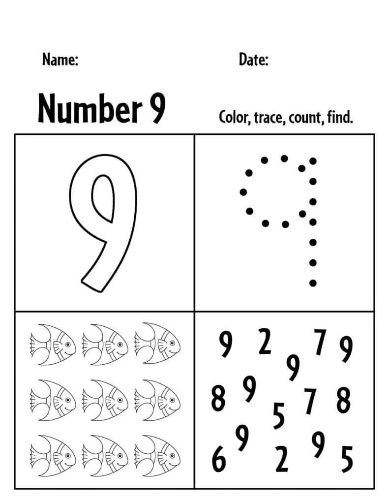 Print The Number 9 nine K5 Learning Worksheets Library