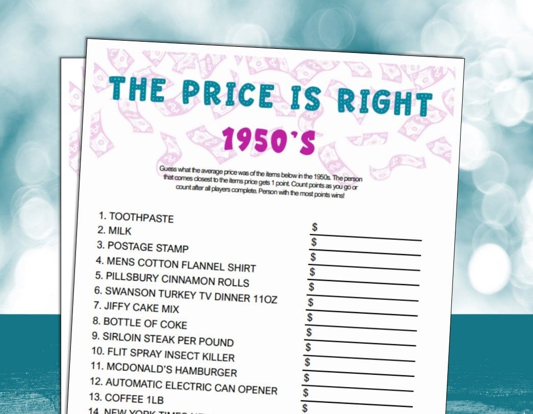 Printable 1950 39 s The Price Is Right Game Bring The Classic Game Show