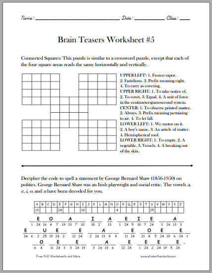 mind teasers worksheets