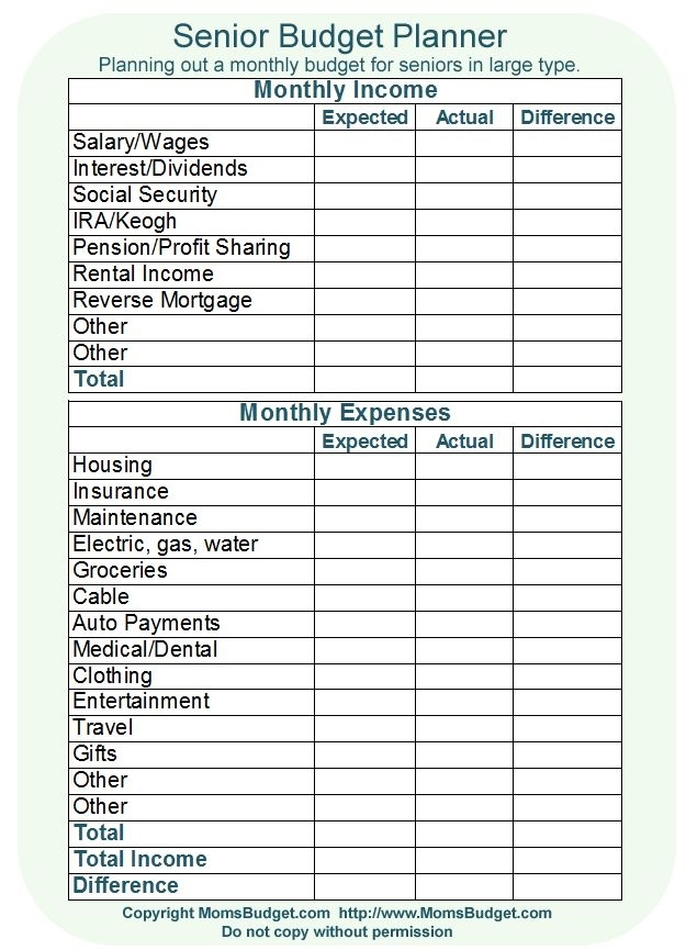Printable Budget Worksheet For Senior Citizens Fillable Form 2025