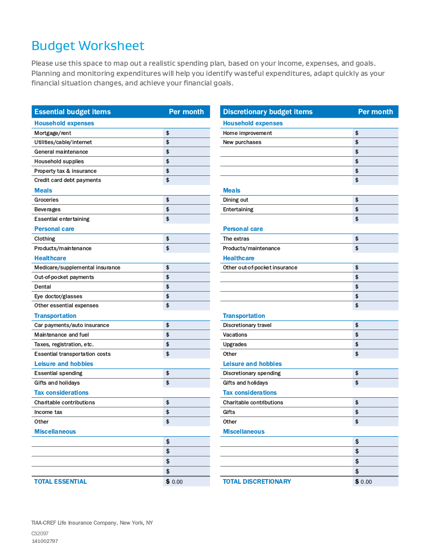 free printable budget worksheet for senior citizens