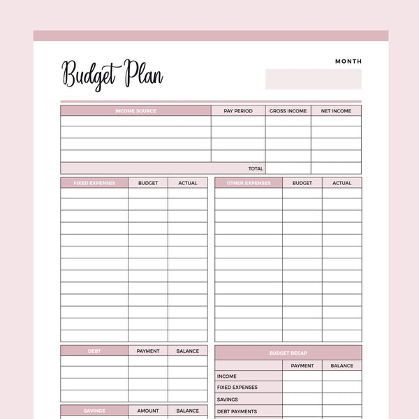 Printable Budget Worksheet US Letter A4 PDF FREE Download