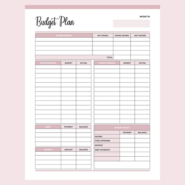 Printable Budget Worksheet US Letter A4 PDF FREE Download