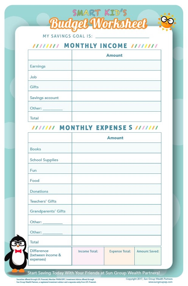Printable Children s Budget Worksheet Budgeting Worksheets