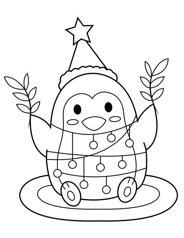 Printable Christmas Penguin Coloring Page