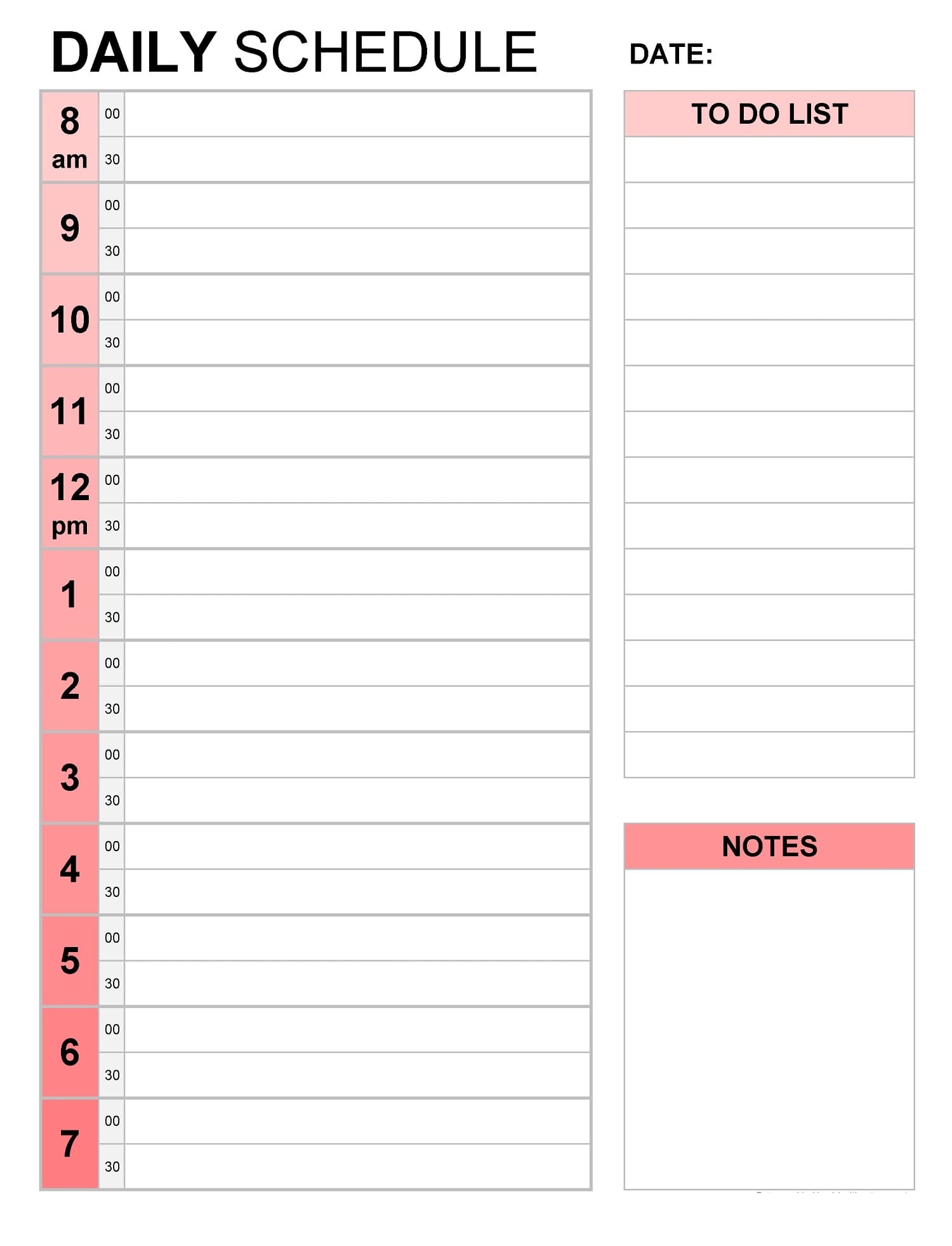 Printable Daily Schedule Template Free Free Download And Print For You
