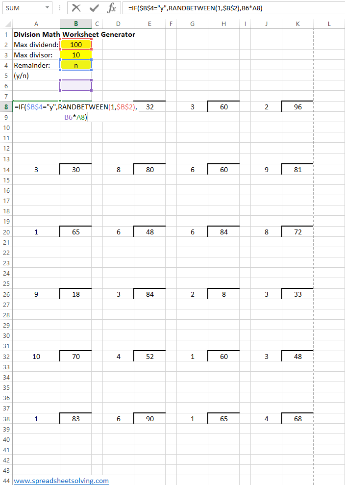Printable Division Math Worksheet Generator Spreadsheet