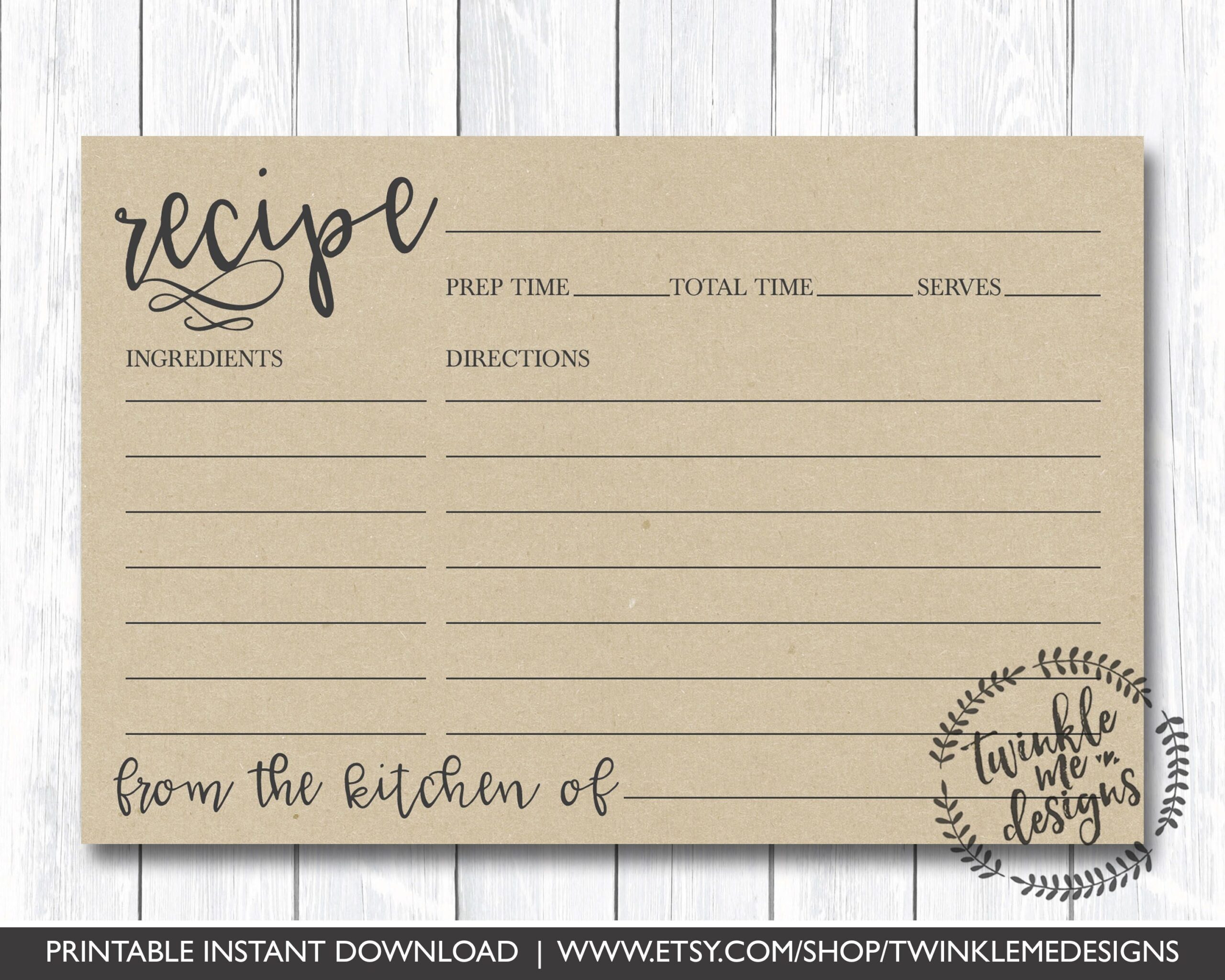 printable recipe card template word