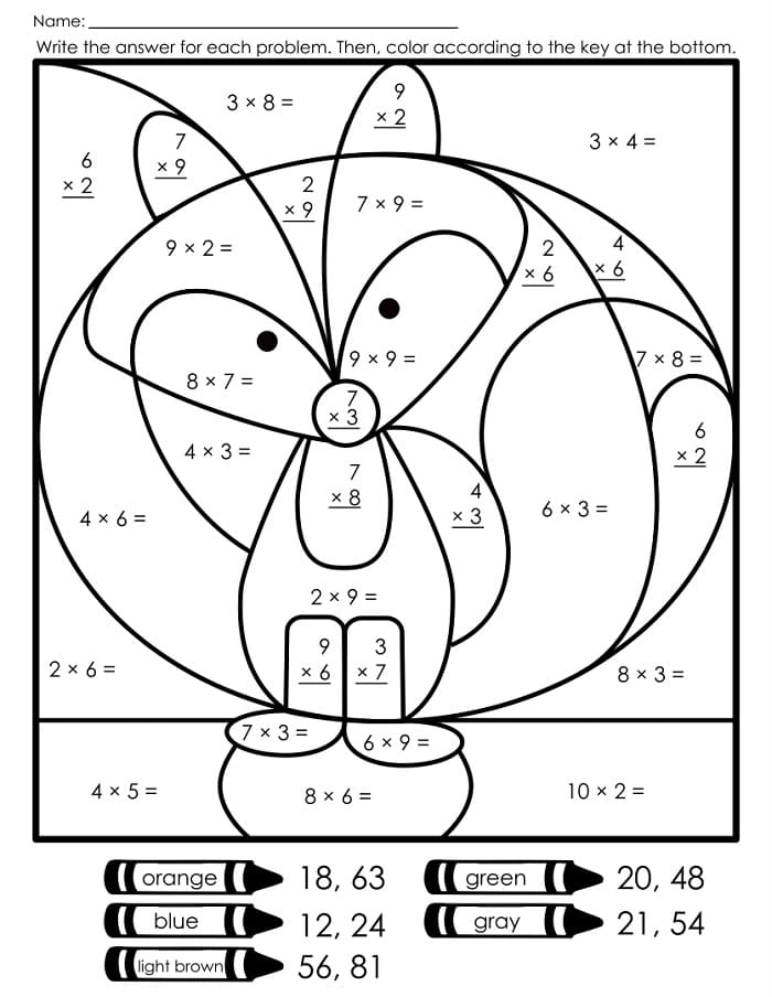 Printable Free Math Worksheets Color By Number Multiplication Free